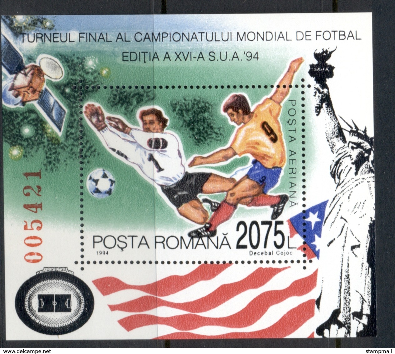 Romania 1994 World Cup Soccer USA MS MUH - Unused Stamps