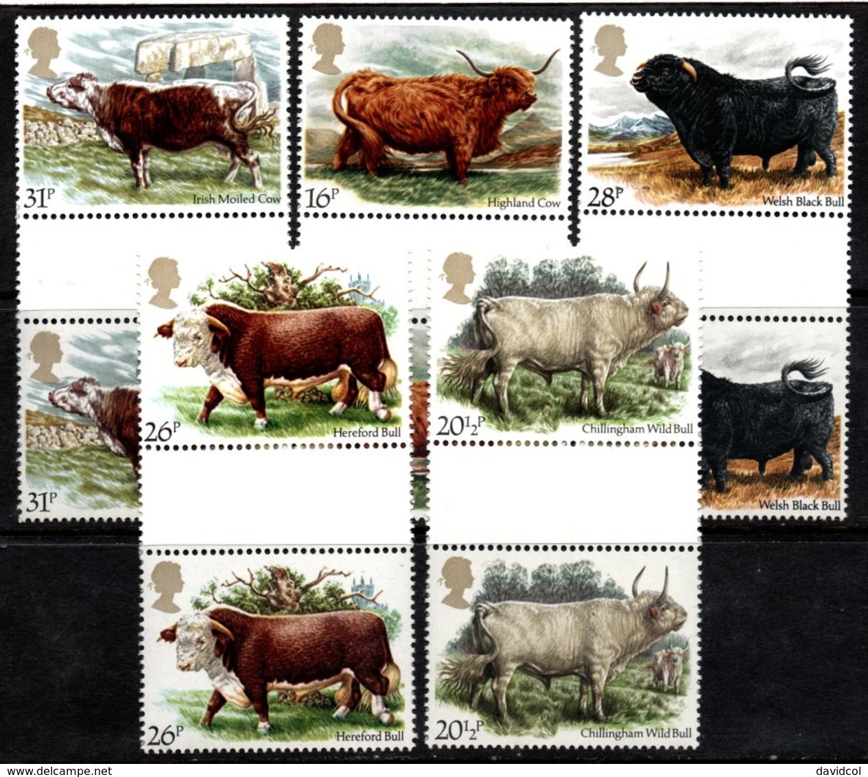 R458- GREAT BRITAIN. 1984 - SC#:1044-1048 - MNH - GUTTER PAIRS - NATIONAL CATTLE BREEDER'S ASSOCIATION - Vaches