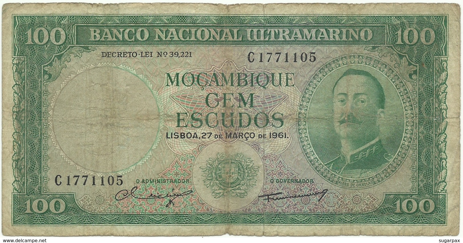 Mozambique - 100 Escudos - 27.03.1961 - P 109a - 7 Digits - Sign Varieties - AIRES DE ORNELAS - PORTUGAL - Mozambique