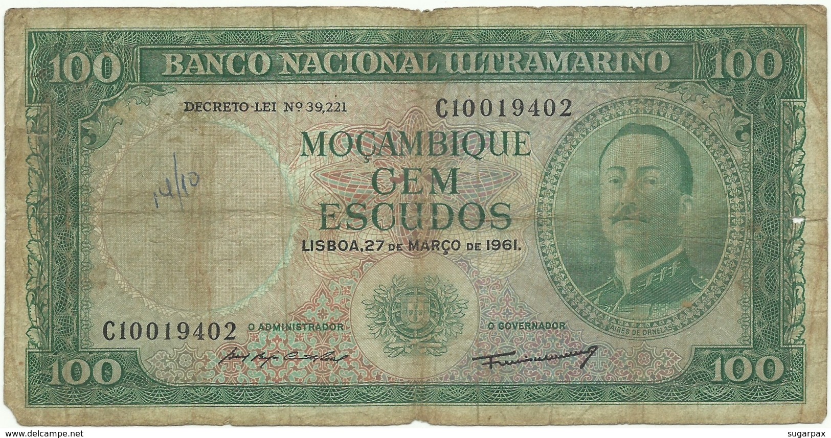 Mozambique - 100 Escudos - 27.03.1961 - P 109a - 8 Digits - Sign Varieties - AIRES DE ORNELAS - PORTUGAL - Mozambique