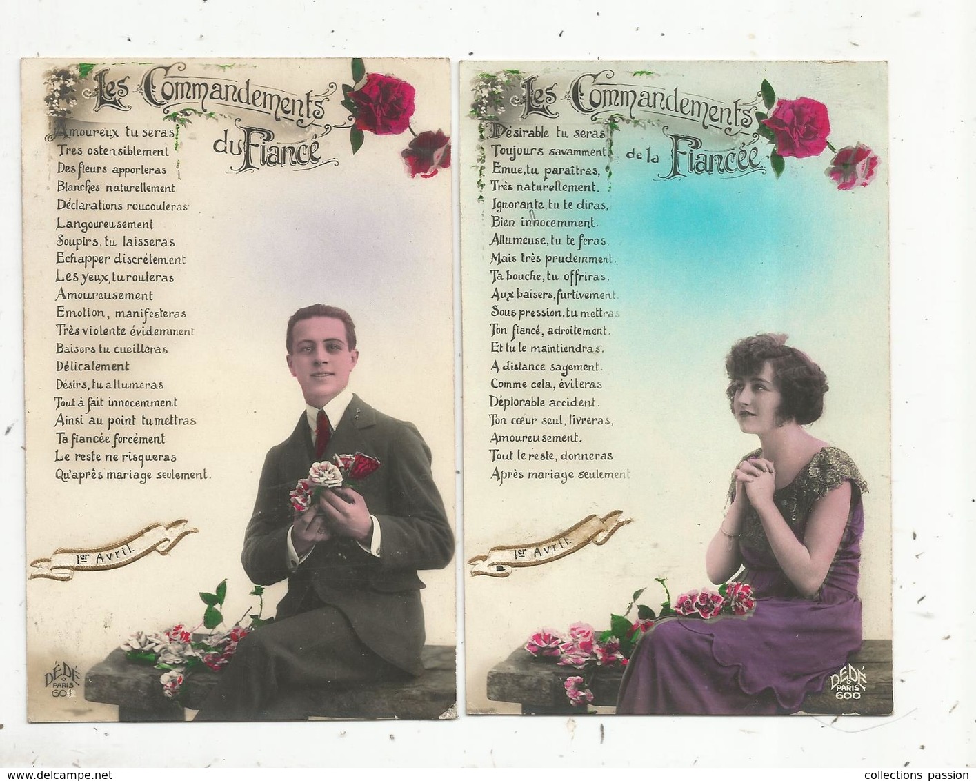 Cp, Les Commandements De La Fiancee & Du Fiancé, écrites 1928 , LOT DE 2 CARTES POSTALES - Altri & Non Classificati