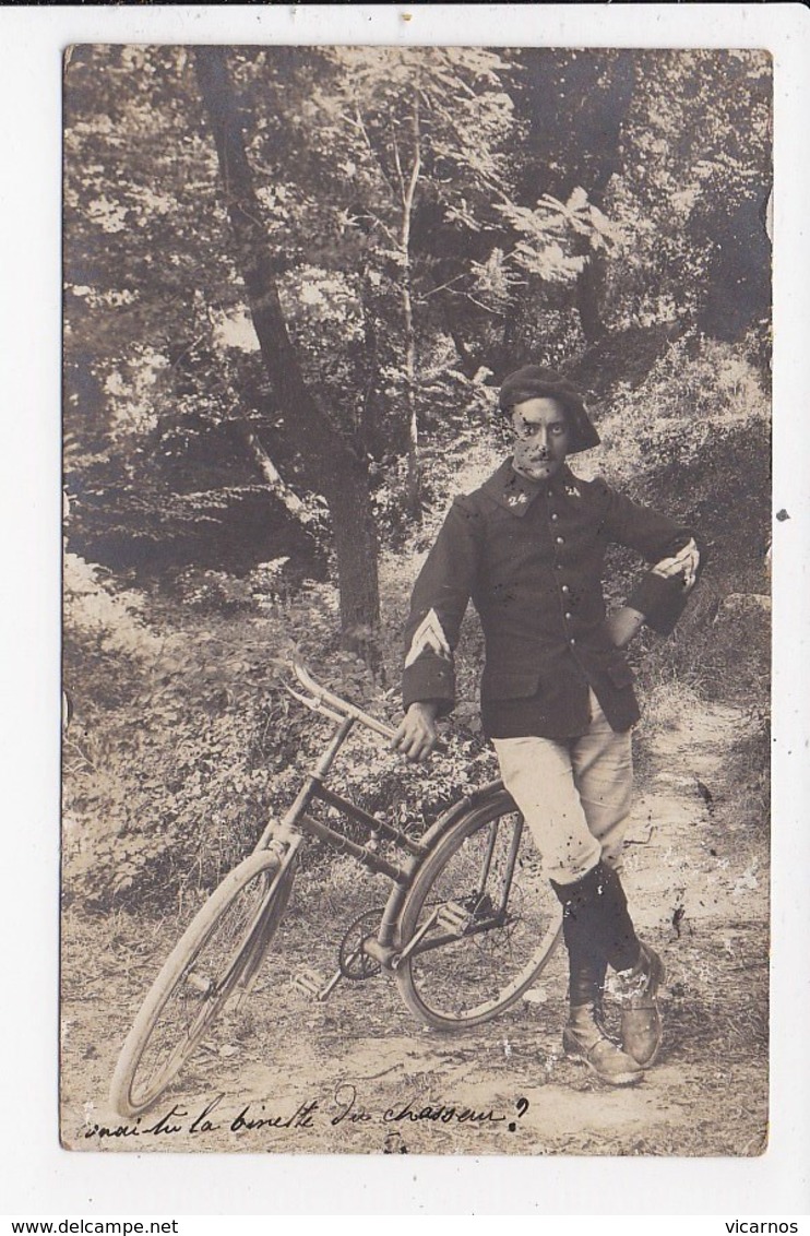 CARTE PHOTO MILITARIA Chasseur Alpin Avec Son Vélo (ecrite Des Alpes Maritimes) - Personajes