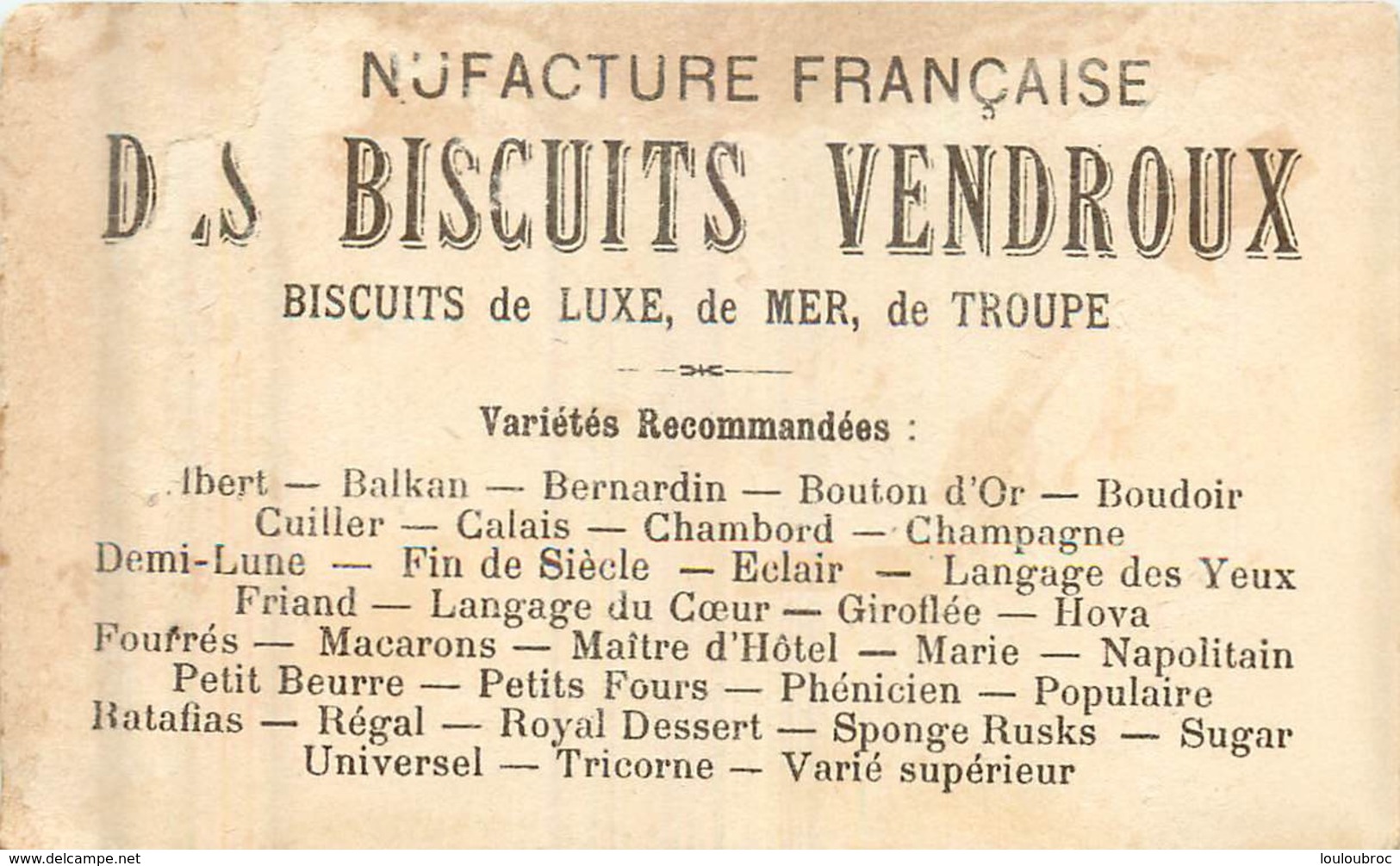 CHROMO  BISCUITS VENDROUX CALAIS - Other & Unclassified