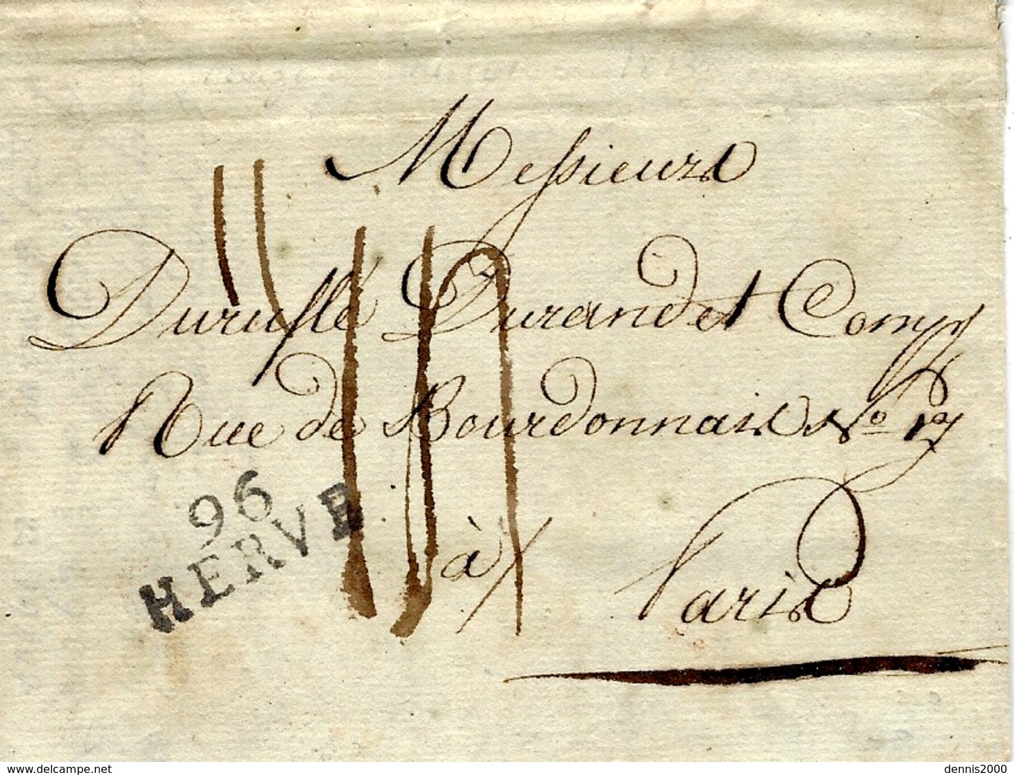 1813- Lettre De 96 / HERVE ( L(Ourthe ) 25 Mm Noir  Taxe 14 D Pour Paris - 1794-1814 (Periodo Francese)