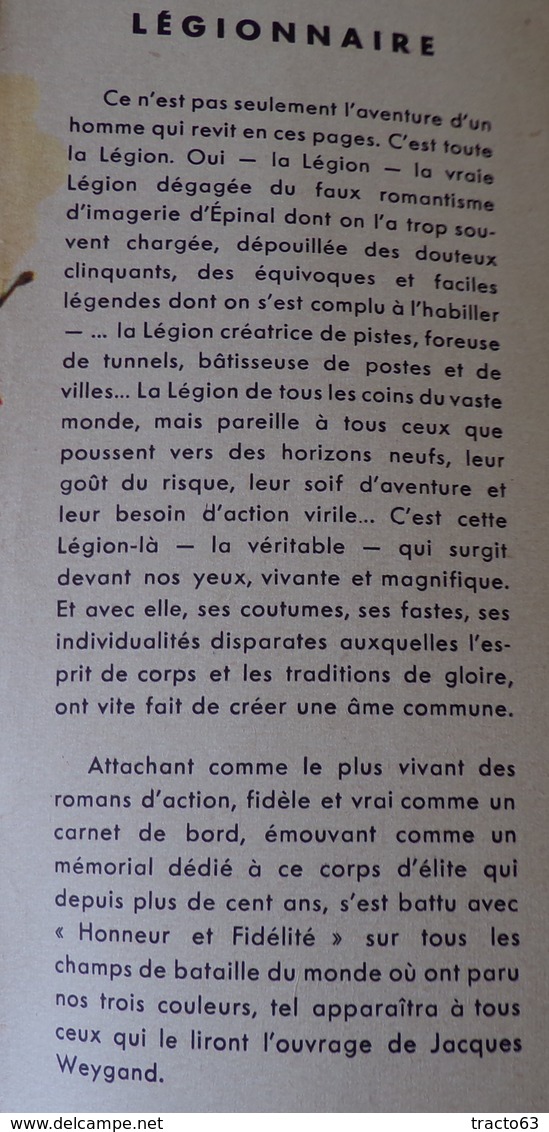 LIVRE : LEGIONNAIRE DE JACQUES WEYGAND EDITION FLAMMARION DE 1951 ,258 PAGES , BON ETAT VOIR PHOTOS . ENVOI POSSIBLE EN - Français