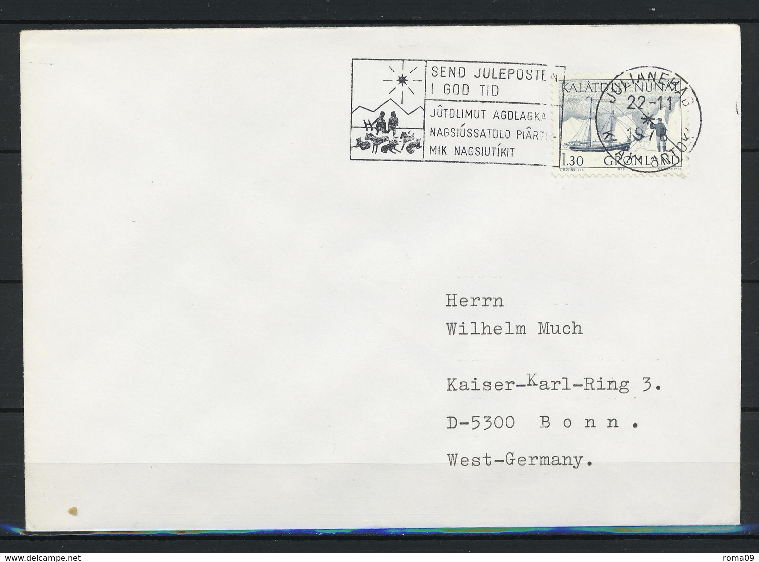 Grönland, Maschinenstempel - Motiv: Weihnachten Vom 22.11.1975 - Stempel-Ersttag - Auf Brief Nach Deutschland; B-916 - Postmarks