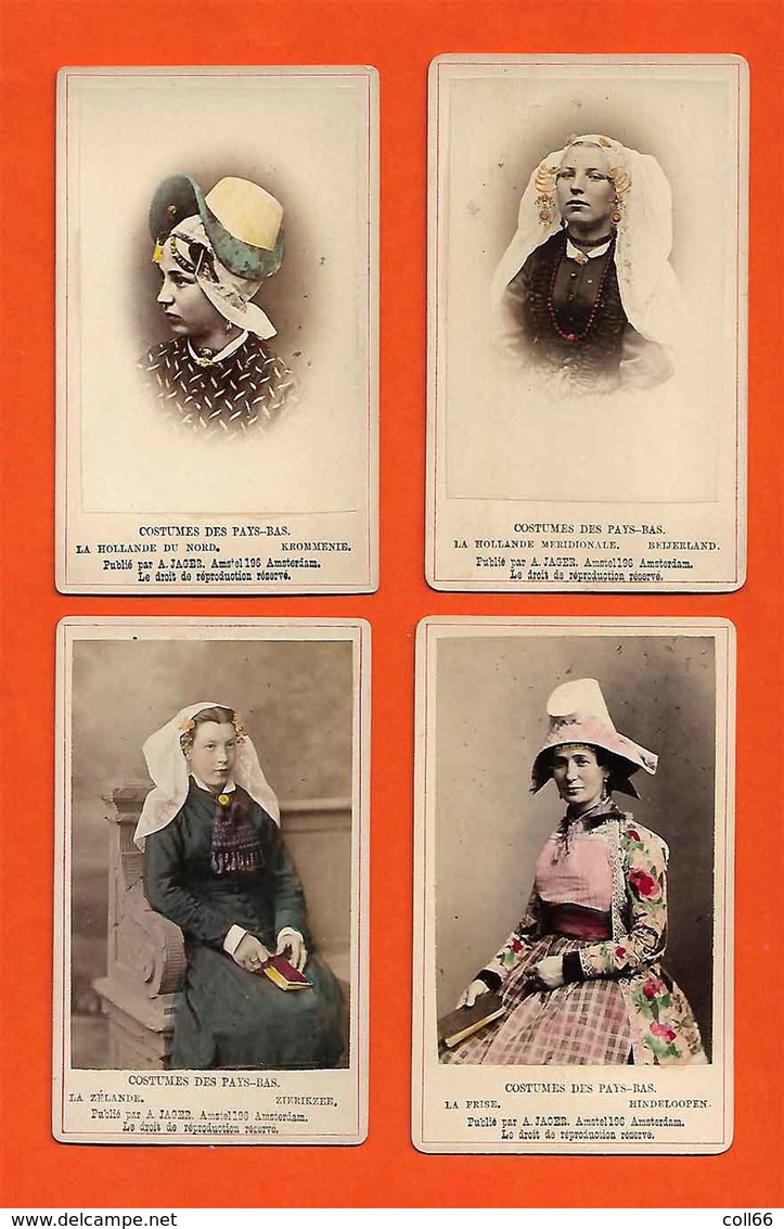 4 Photos Format CDV Costumes Des Pays-Bas 4 Afbeeldingen Kostuums Uit Nederland éditeur A.Jager - Anciennes (Av. 1900)