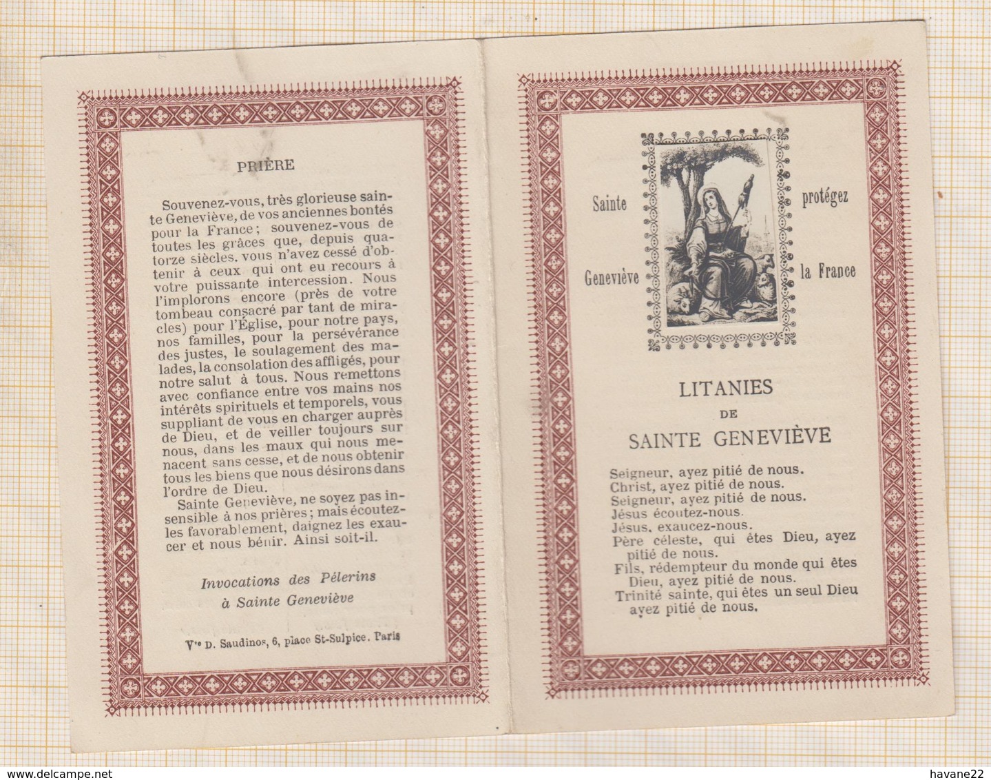 9AL928 CANIVET IMAGE PIEUSE ANCIENNE Double LITANIES DE SAINTE GENEVIEVE - Images Religieuses