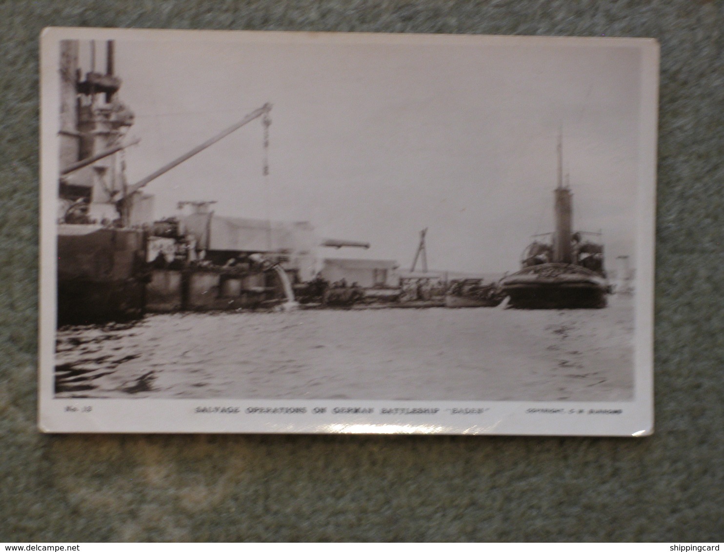 SCAPA FLOW SCUTTLING OF GERMAN FLEET - BURROWS NO 13, BADEN BATTLESHIP RP - Warships