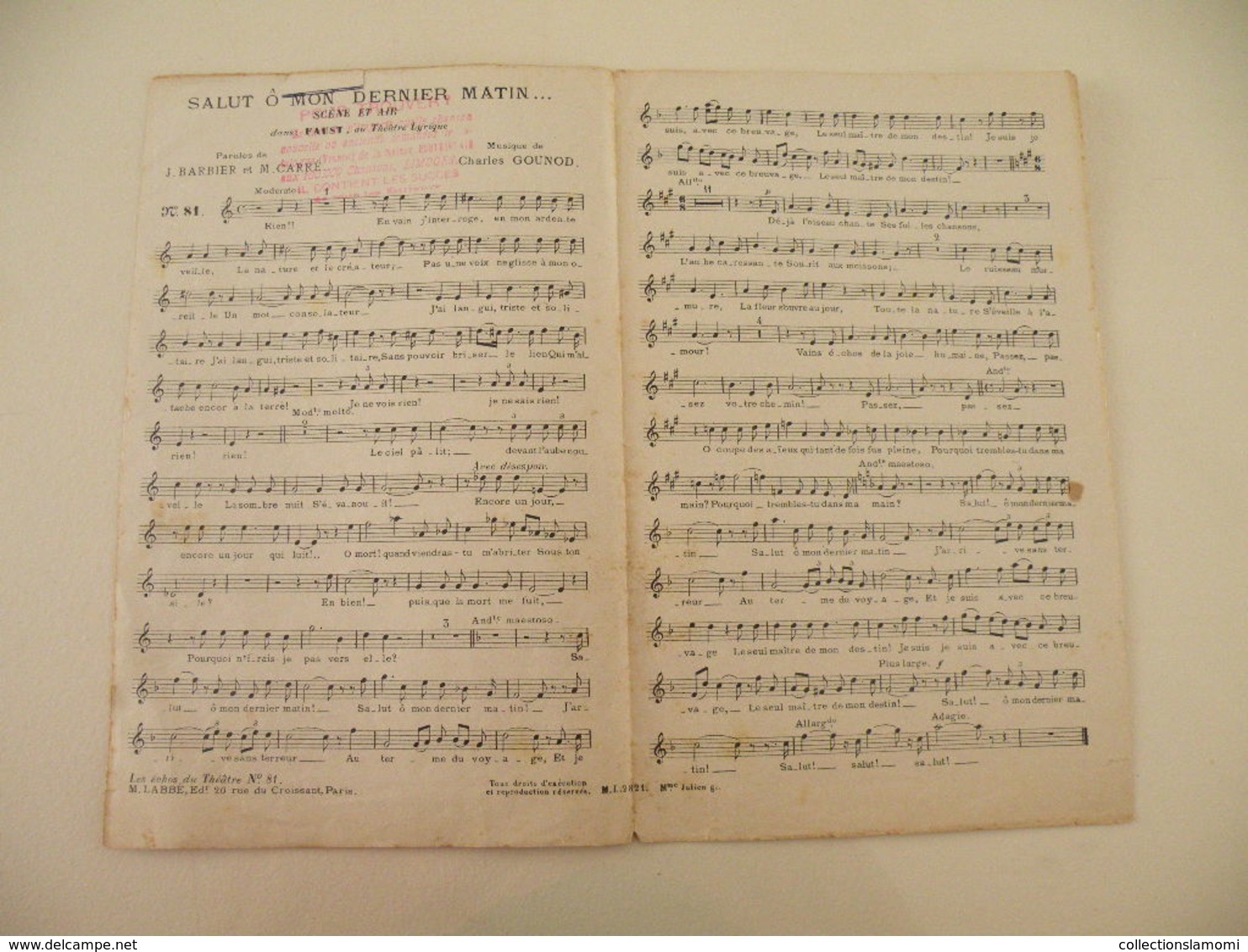 Salut ô Mon Dernier Matin(Les Échos Du Théâtre)-(musique C. Gounod) (paroles J. Barbier. M. Carré) (Partition) - Compositeurs De Comédies Musicales