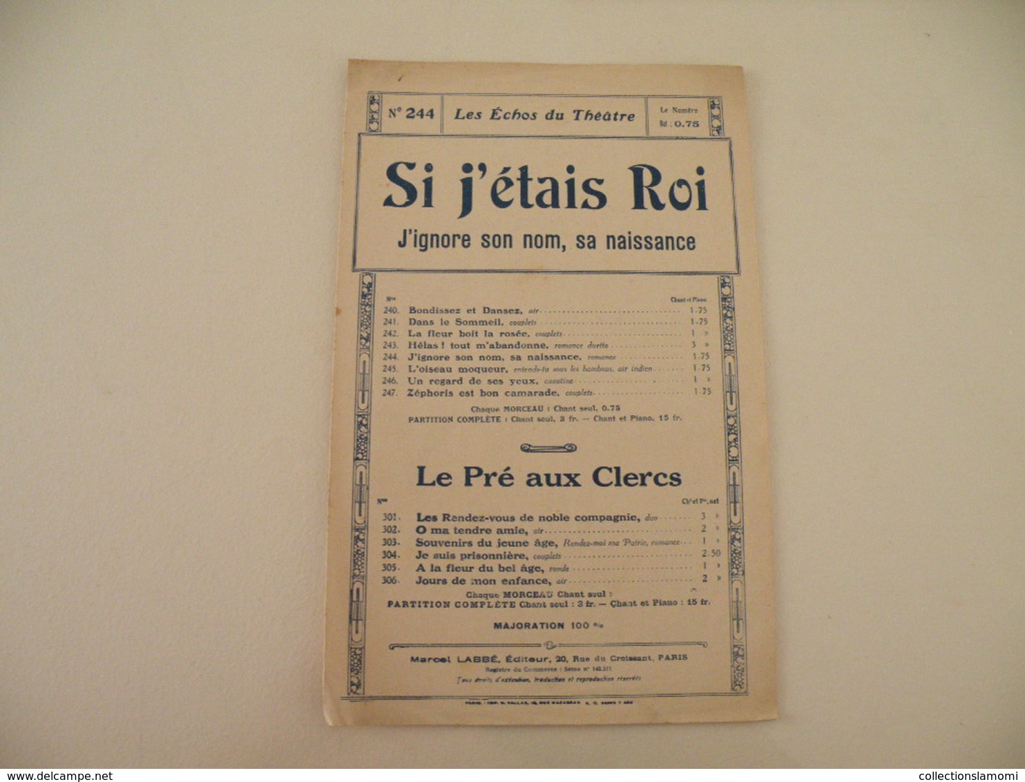 Si J'étais Roi (Les Échos Du Théâtre)-(musique Adam) (paroles D'Ennery Et Brésil) (Partition) - Compositeurs De Comédies Musicales