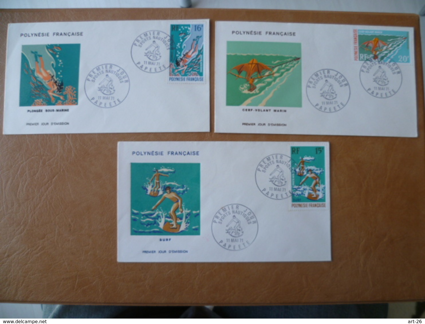 POLYNESIE FRANCAISE FDC POSTE  AERIENNE N° 48 / 50 SURF  PLONGEE CERF VOLANT - FDC