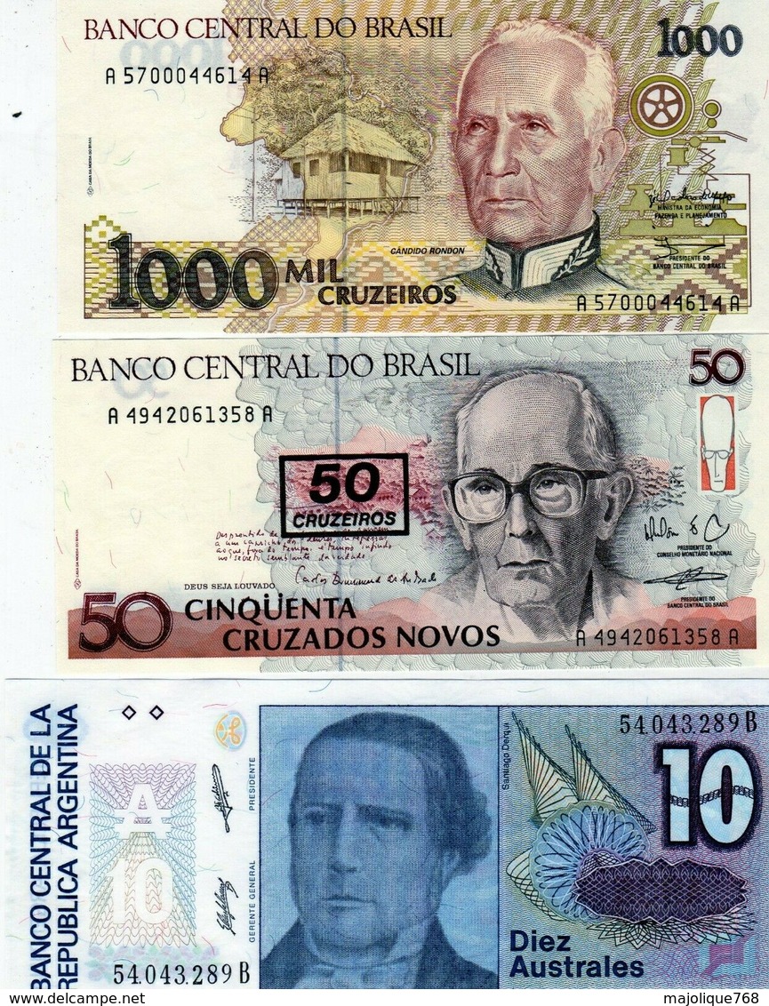 Lot De 3 Billets - 2 Du Brésil Et 1 Du L'argentine - Neuf - Other - America