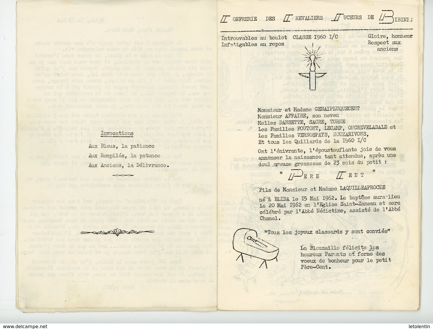 PETIT LIVRET DU PERE CENT DE LA CLASSE 1960 1/C À BLIDA   LIVRET (13X21CM) DE 24 PAGES POLYCOPIÉ - Autres & Non Classés