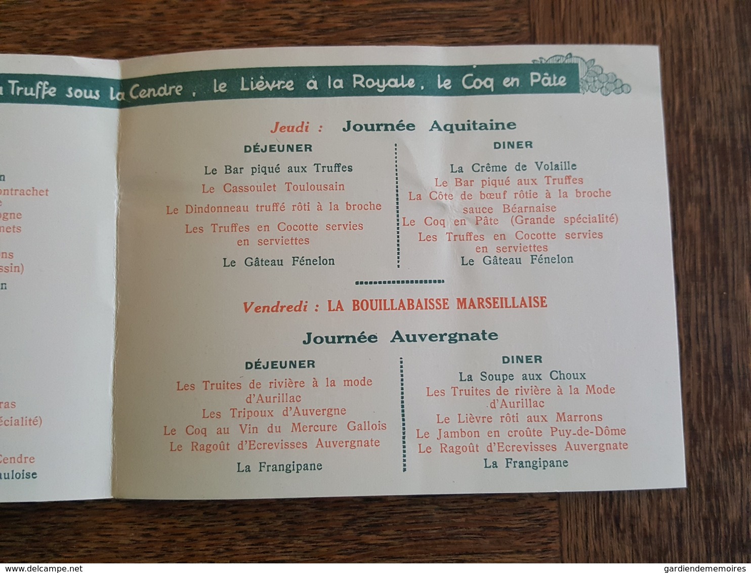 Paris, Menu, Rotisserie Du Temple Des Gourmets, Journée Alsacienne Périgourdine Aquitaine Lyonnaise Marseillaise Truffes - Menus