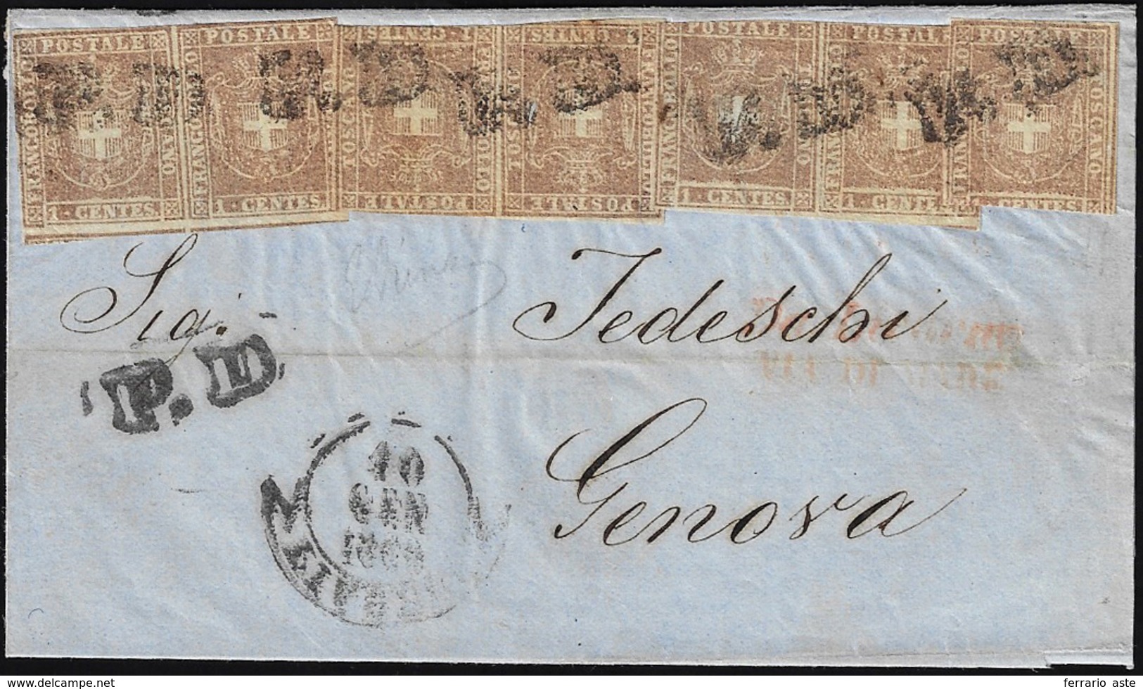 1860 - 1 Cent. Violetto Bruno (17), Tre Coppie Ed Un Singolo, Difetti Di Marginatura, Su Sovracopert... - Tuscany