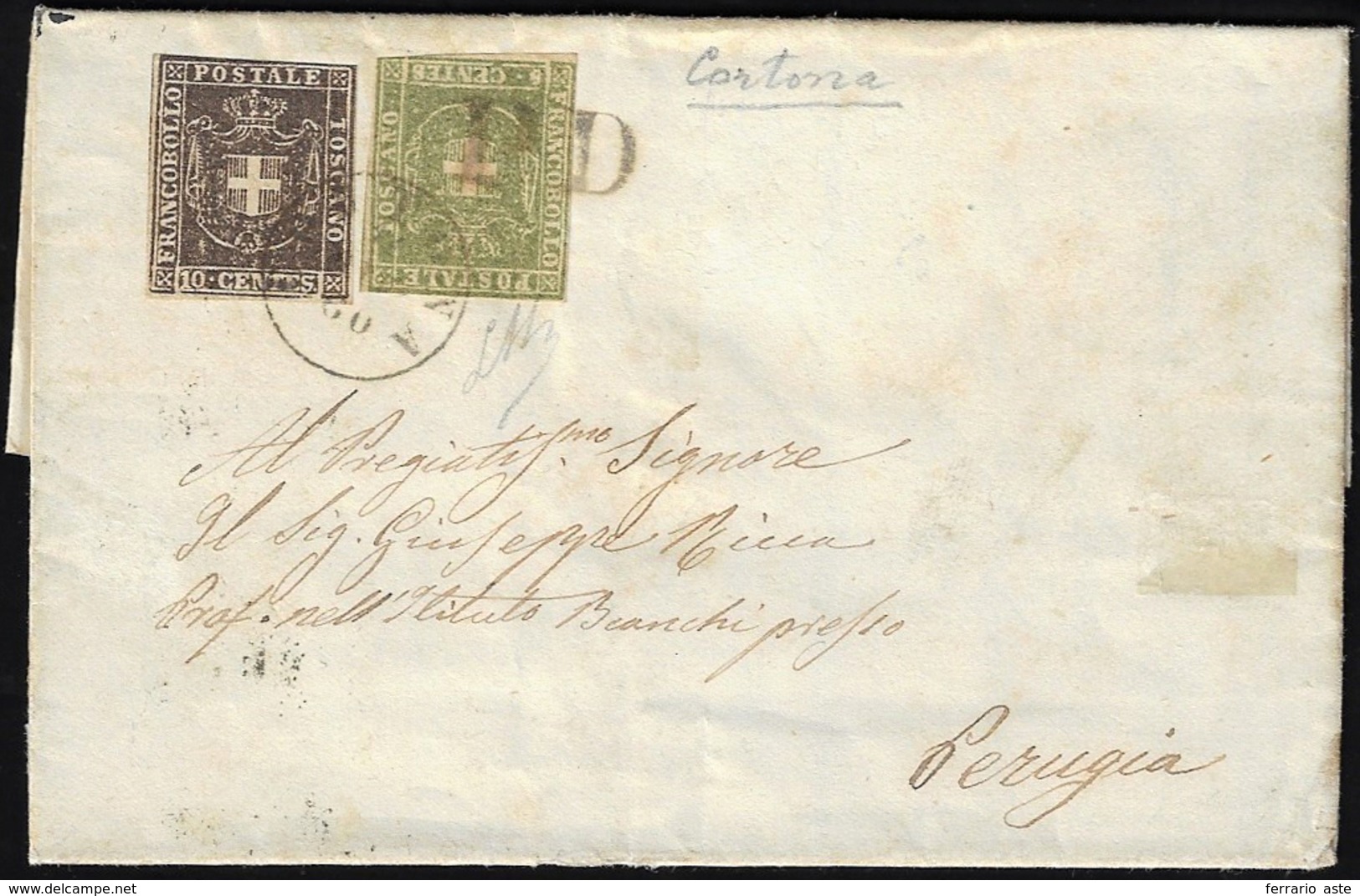 1860 - 5 Cent. Verde Oliva, 10 Cent. Bruno (18a,19), Entrambi Con Un Margine Leggermente Intaccato, ... - Toscana