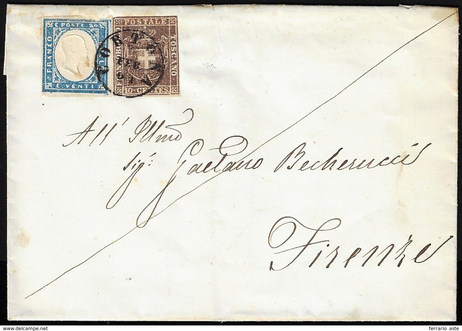 1861 - 10 Cent. Bruno (19), In Affrancatura Mista Con 20 Cent. Celeste Della IV Emissione Di Sardegn... - Toskana