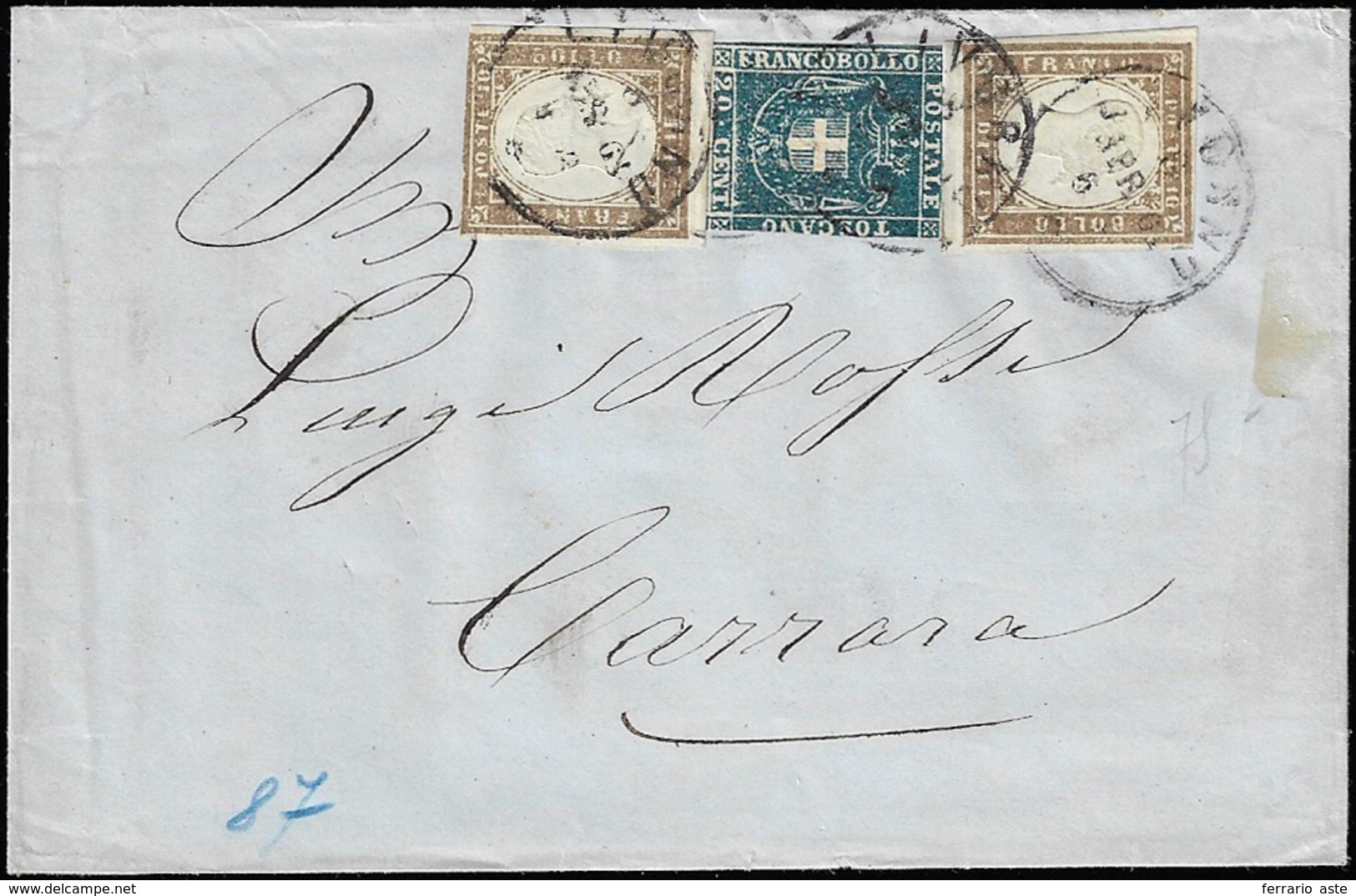 1861 - 20 Cent. Azzurro (20), In Affrancatura Mista Con 10 Cent. Bruno Chiaro Della IV Emissione Di ... - Toscane