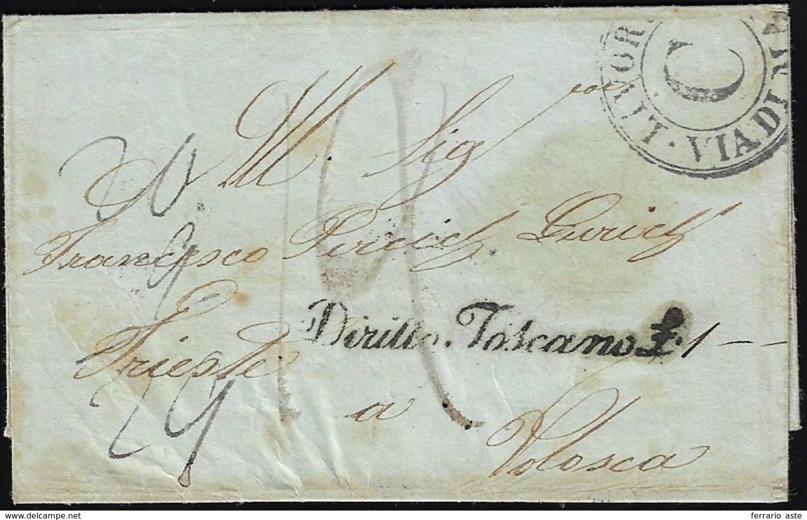 1851 - Lettera Non Affrancata Da Malta 15/11/1851 A Volosca, Austria. Allo Sbarco A Livorno Vennero ... - Ohne Zuordnung