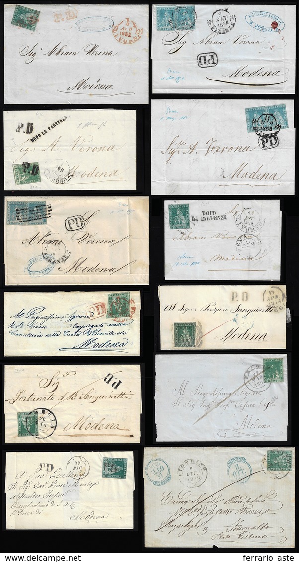TOSCANA 1852/56 - Bell'insieme Di 12 Lettere Per Il Ducato Di Modena, Tutte Affrancate Con La Tariff... - 1. ...-1850 Prephilately