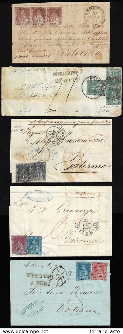 TOSCANA 1854/57 - Piccolo Ma Interessante Insieme Di Cinque Lettere Per La Sicilia, Variamente Affra... - 1. ...-1850 Prephilately