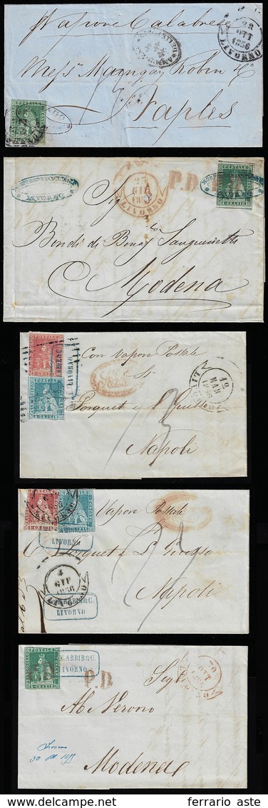 TOSCANA 1855/56 - Bell'insieme Di 5 Lettere Tutte Con I Francobolli Annullati Dai Timbri Privati Dei... - ...-1850 Voorfilatelie