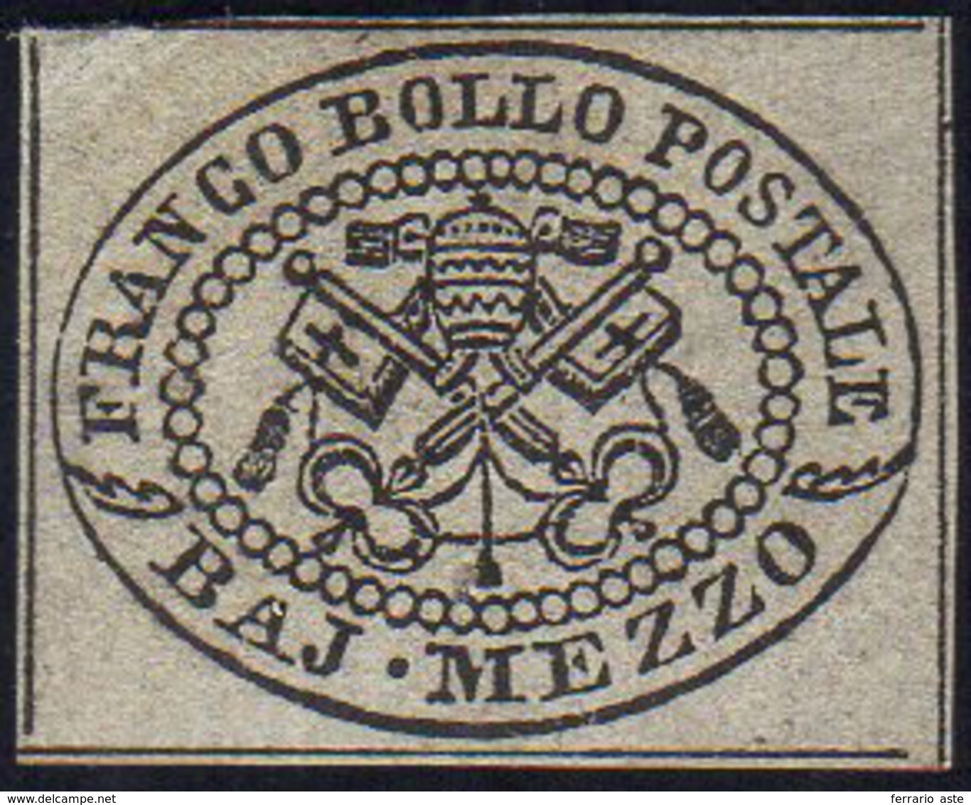 1852 - 1/2 Baj Grigio (1), Gomma Originale, Perfetto. A.Diena. Ex Coll. Andreotti.... - Papal States