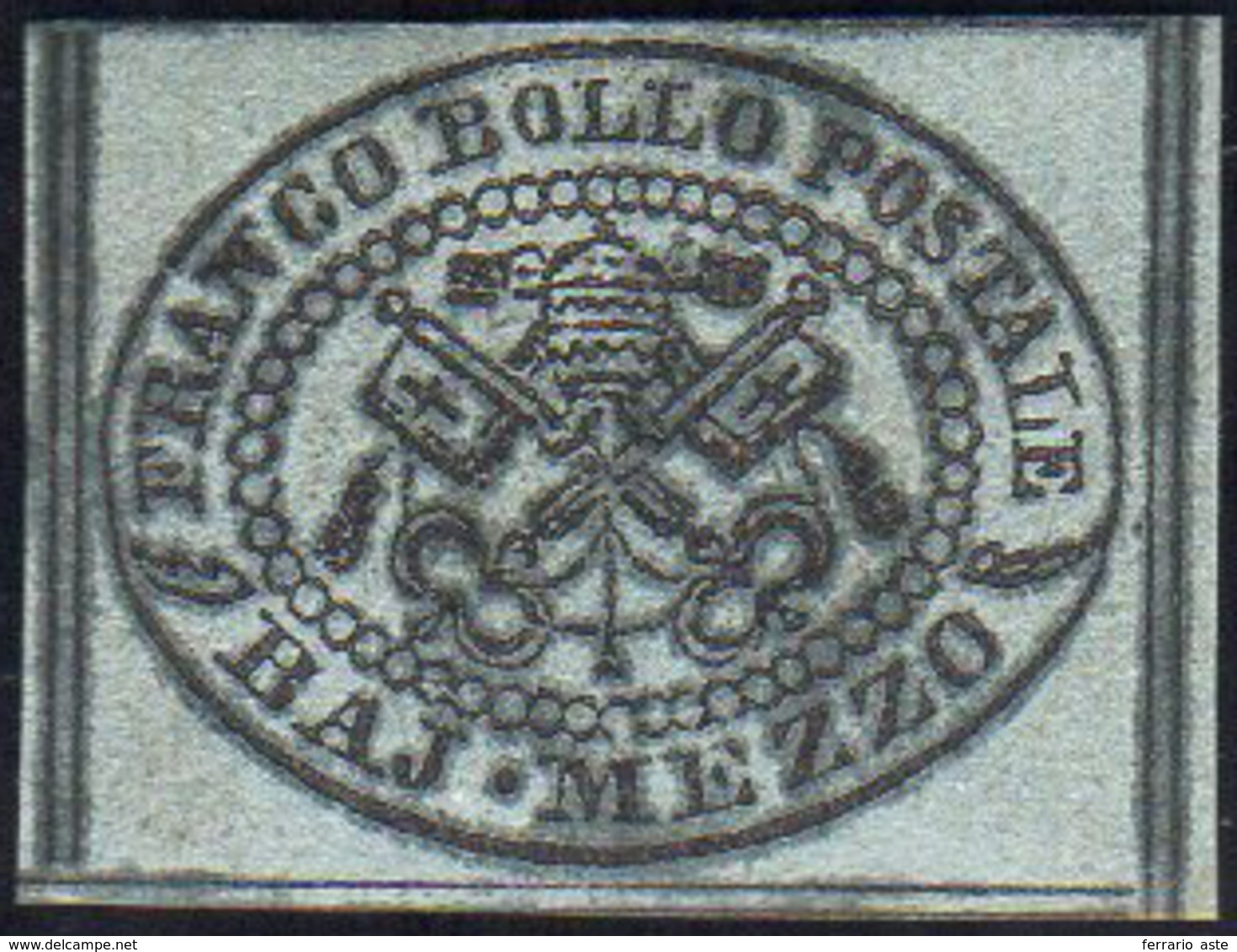 1852 - 1/2 Baj Grigio Azzurro, Inchiostro Nero Oleoso (1a), Gomma Originale, Perfetto. Non Comune! G... - Stato Pontificio