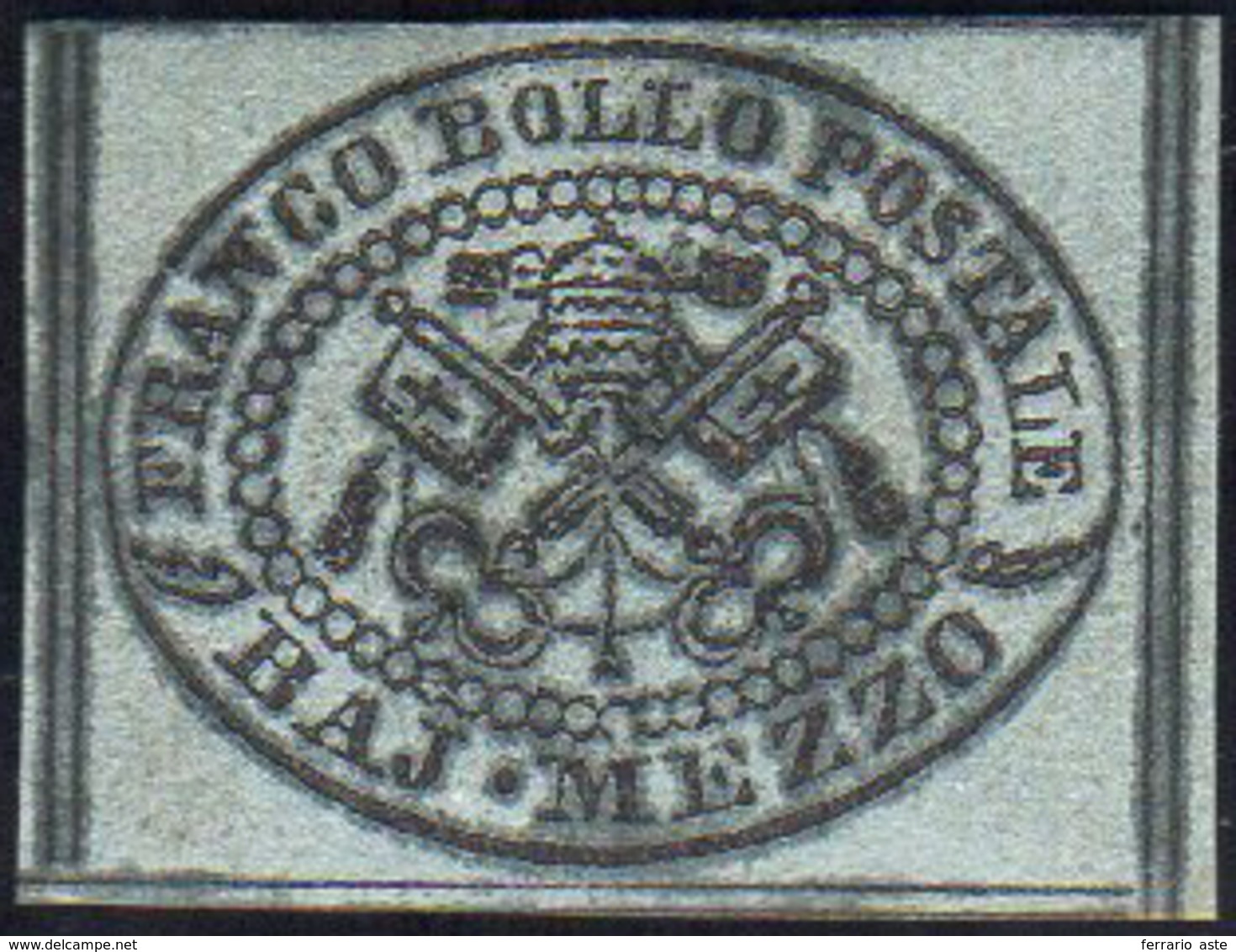 1852 - 1/2 Baj Grigio Azzurro, Inchiostro Nero Oleoso (1a), Gomma Originale, Perfetto. Non Comune! G... - Papal States
