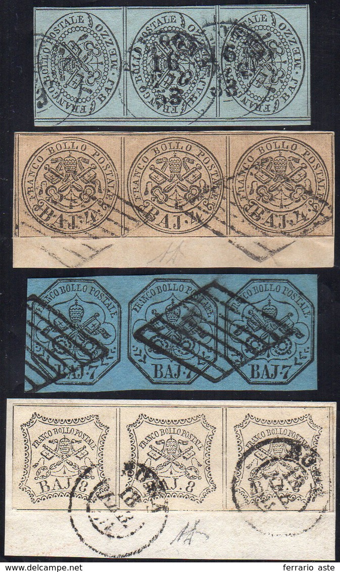 1852 - 1/2 Baj Grigio Azzurro, 4 Baj Bruno Grigio Chiaro, 7 Baj Azzurro, 8 Baj Bianco (1a,5,8,9), Tu... - Kerkelijke Staten