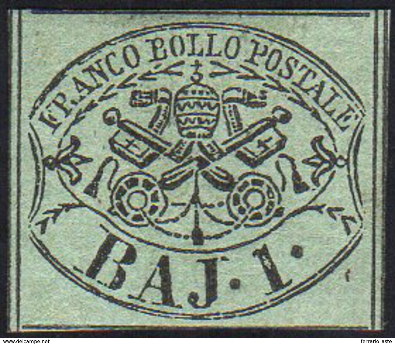 1852 - 1 Baj Verde Grigiastro (2), Gomma Originale, Perfetto. Molto Fresco! A.Diena. Ex Coll. Andreo... - Stato Pontificio