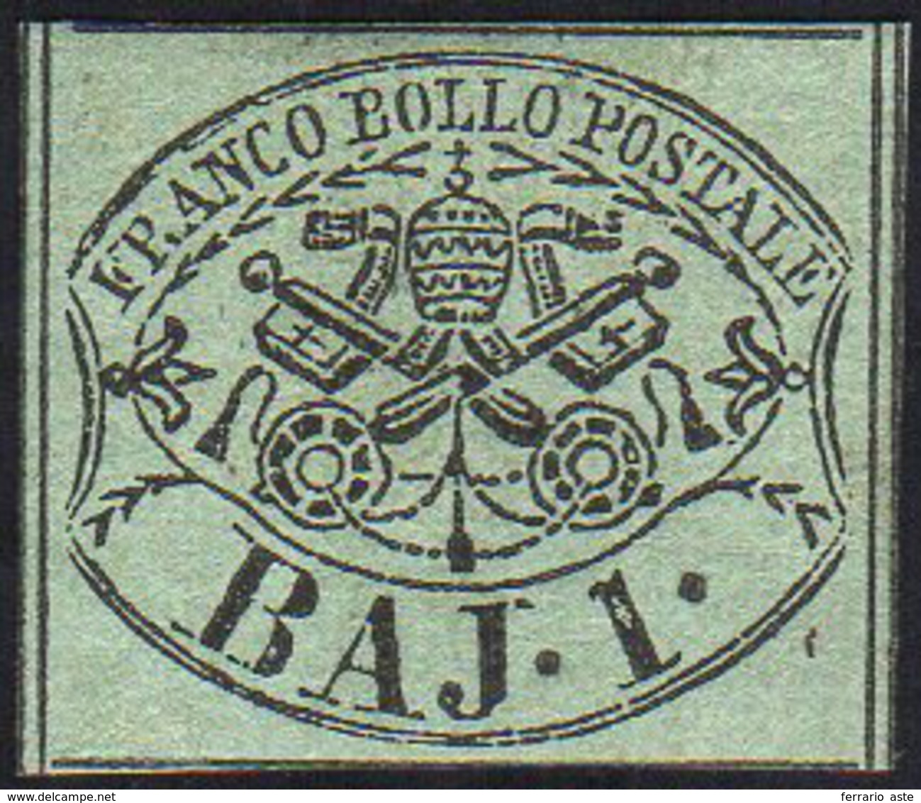 1852 - 1 Baj Verde Grigiastro (2), Gomma Originale, Perfetto. Molto Fresco! A.Diena. Ex Coll. Andreo... - Kerkelijke Staten