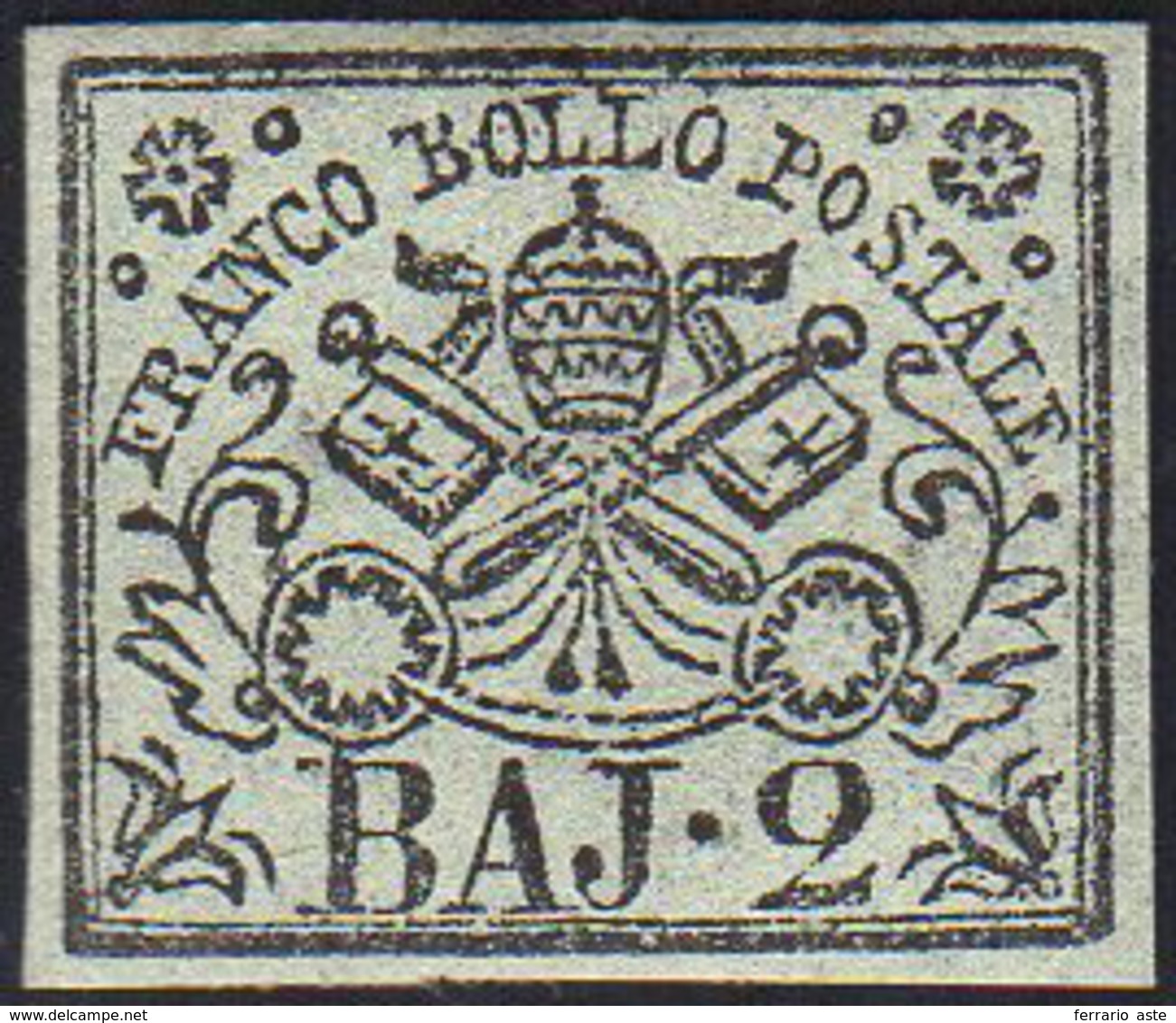 1865 - 2 Baj Grigio Azzurrastro (3Ab), Gomma Originale, Perfetto. Non Comune! A.Diena. Ex Coll. Andr... - Kirchenstaaten