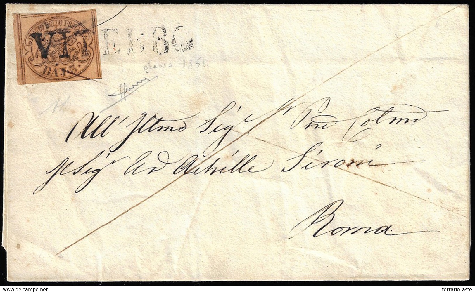 1854 - 3 Baj Bistro Arancio, Inchiostro Girigio Oleoso (4e), Perfetto, Su Sovracoperta Di Lettera Da... - Kerkelijke Staten