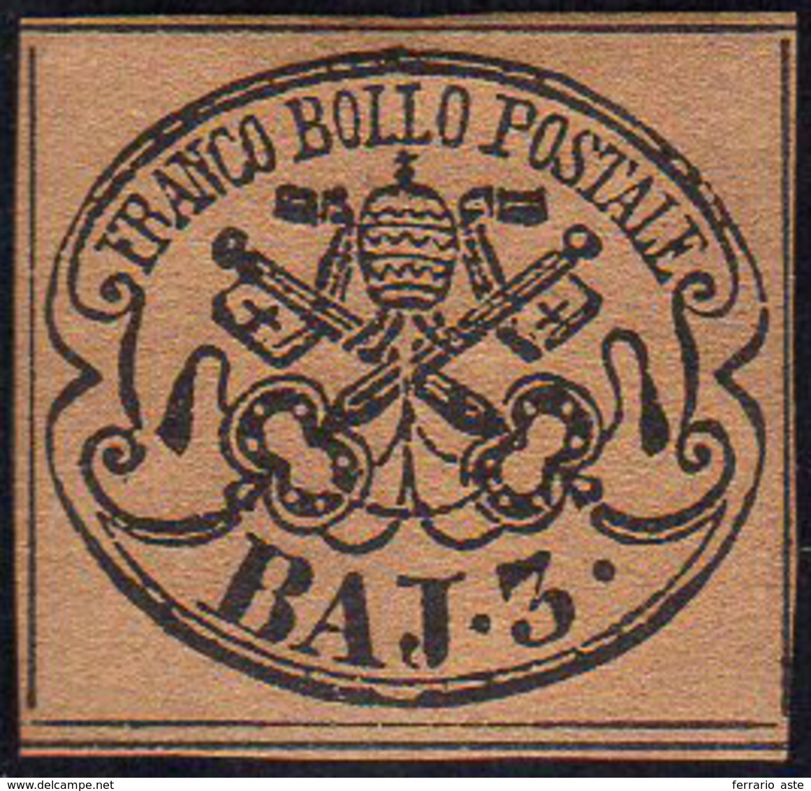 1863 - 3 Baj Bruno (4Aa), Gomma Originale, Perfetto E Ben Marginato. Bello! Emilio Ed A.Diena. Ex Co... - Papal States