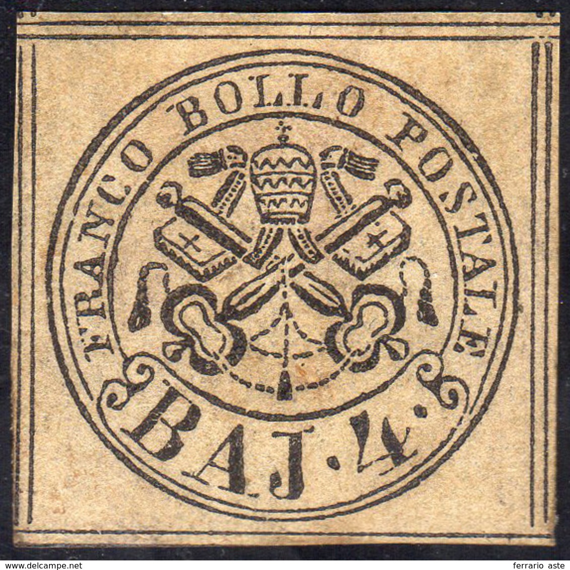 1852 - 4 Baj Bruno Grigio Chiaro (5), Gomma Originale, Perfetto E Ben Marginato. Di Grande Freschezz... - Stato Pontificio