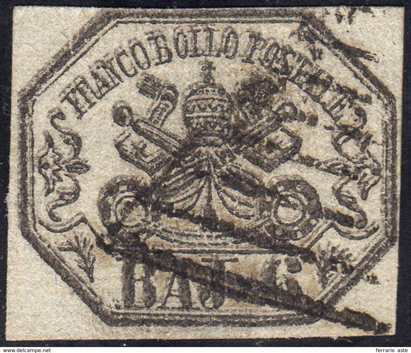 1852 - 6 Baj Grigio, Doppia Stampa (7d), Usato, Ottimo Stato. Molto Raro! Emilio Diena, Cert. A. Ed ... - Papal States