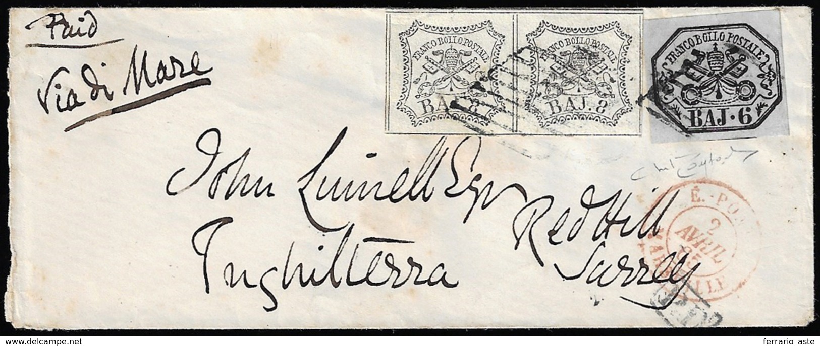 1865 - 6 Baj Lilla Grigio, 8 Baj Coppia (7A,9), Perfetti, Su Piccola Busta Presumibilmente Da Roma, ... - Kerkelijke Staten