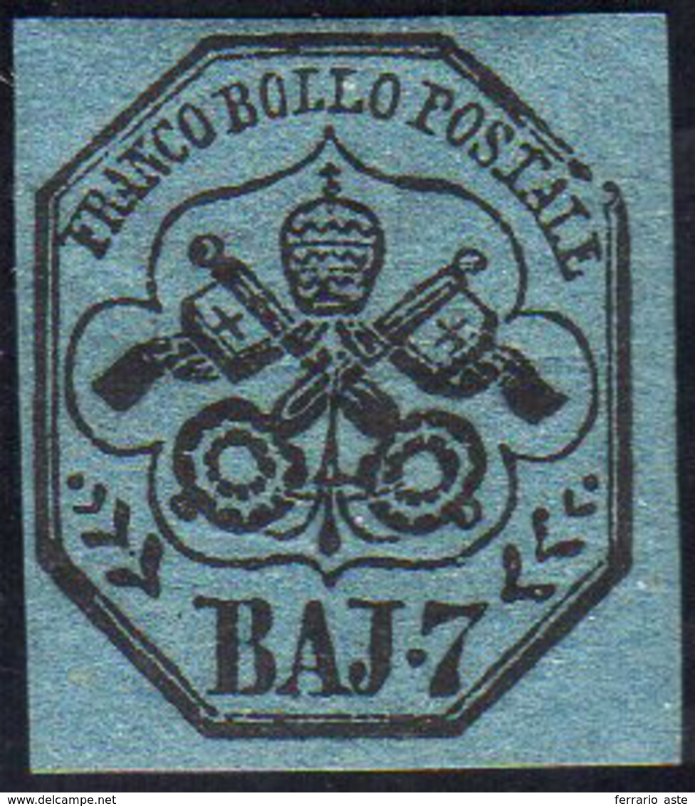 1852 - 7 Baj Azzurro (8), Gomma Originale, Perfetto. A.Diena. Ex Coll. Andreotti.... - Kerkelijke Staten