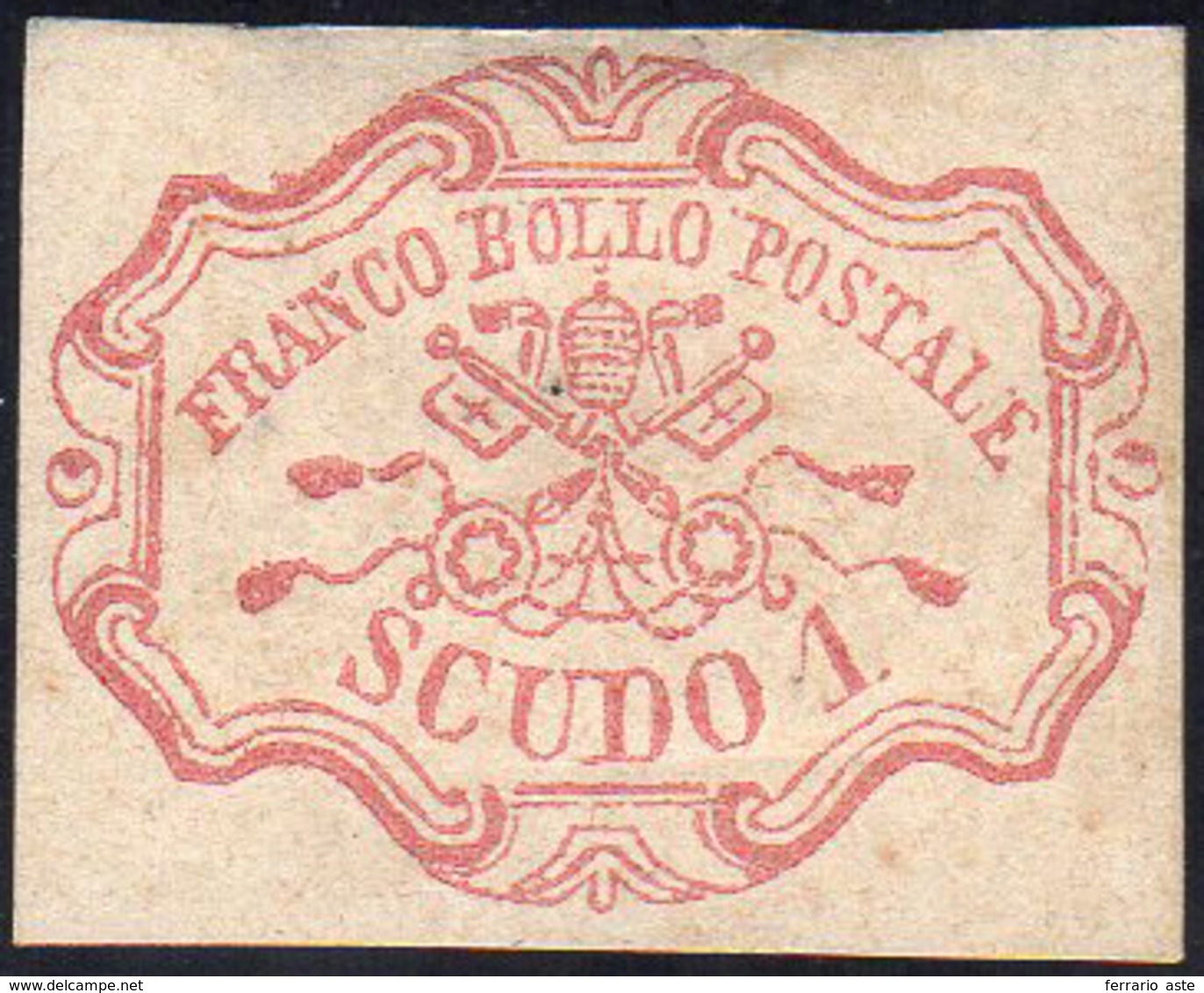 1852 - 1 Scudo Rosa Carminio (11), Gomma Originale, Lieve Assottigliamento, Ben Marginato. Ottimo As... - Stato Pontificio