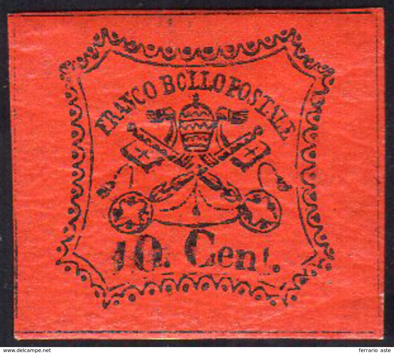 1867 - 10 Cent. Vermiglio Arancio (17), Gomma Originale, Perfetto. Molto Fresco! A.Diena. Ex Coll. A... - Papal States