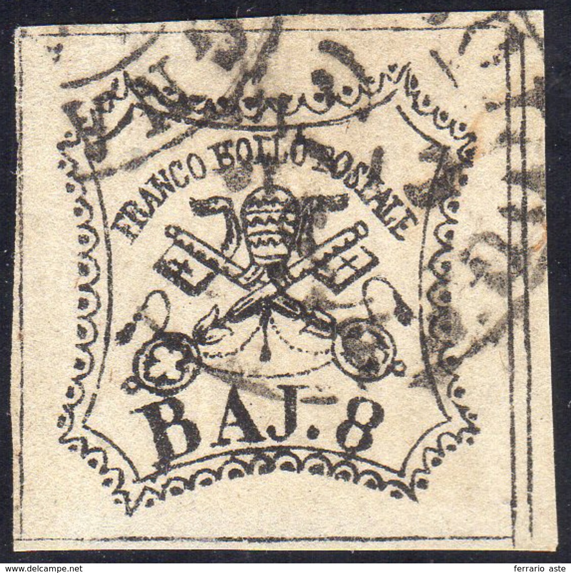 1855 - 8 Baj Bianco, Falso Per Posta Di Bologna, I Tipo (F4), Perfetto, Usato A Bologna 2/6/1855, PR... - Papal States