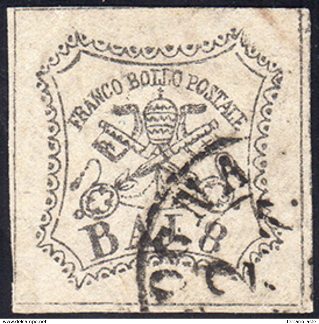 1855 - 8 Baj Bianco, Falso Per Posta Di Bologna, I Tipo (F4), Perfetto, Usato. Bello! A.Diena E Cert... - Papal States