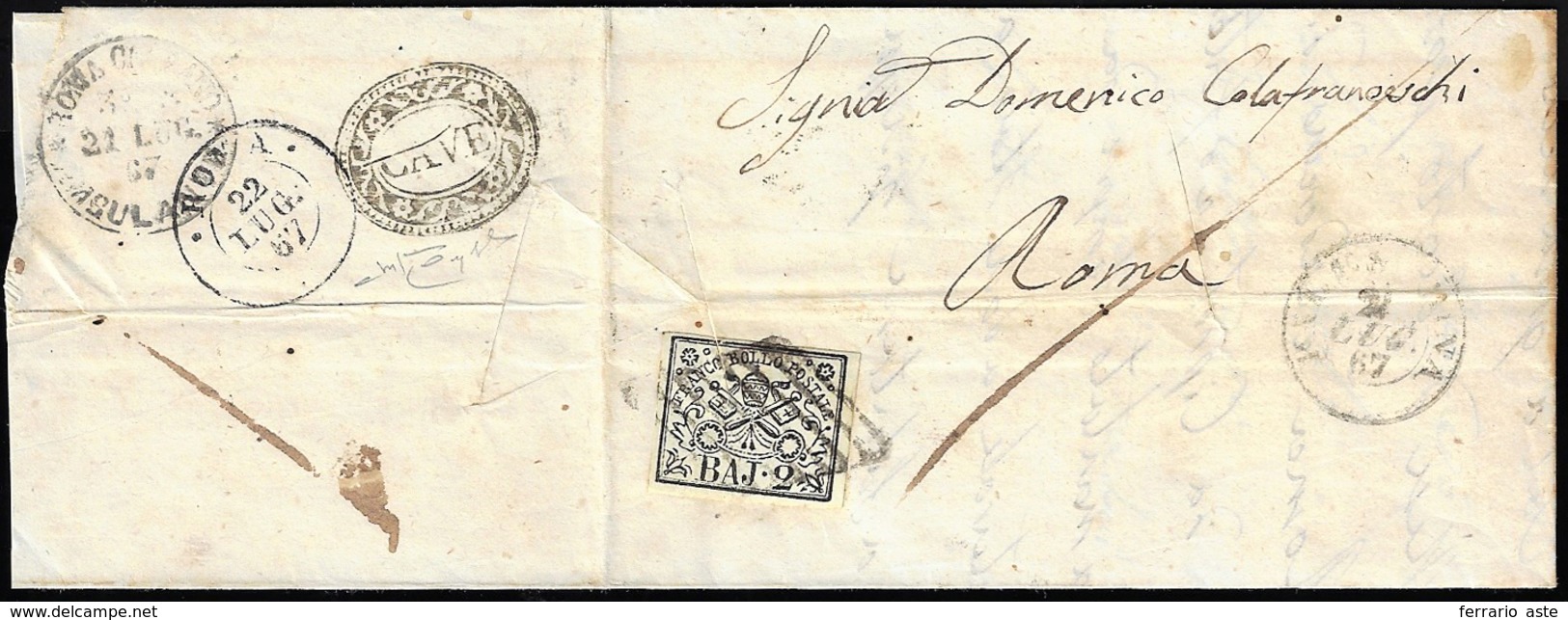 CAVE, Punti 8 - 2 Baj (3A), Su Lettera Del 21/7/1867 Per Roma, Tagli Di Disinfezione, Uno Dei Quali ... - Papal States
