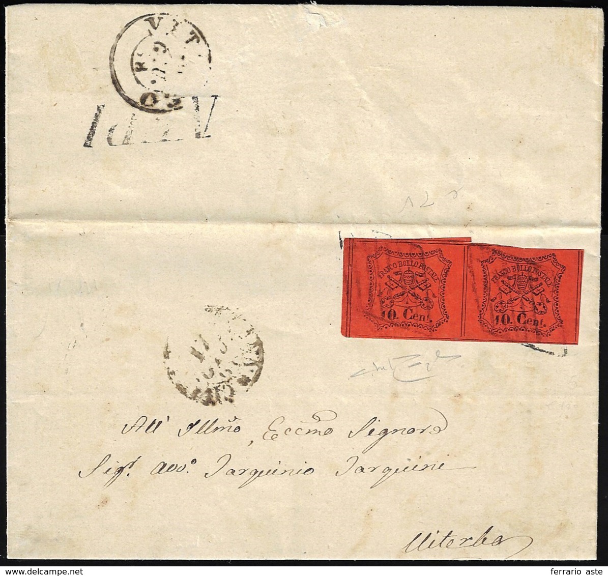 NEPI, Punti 13 - 10 Cent. (17), Coppia, Perfetta, Su Lettera Per Viterbo 18/6/1868. Raybaudi. Ex Col... - Kirchenstaaten