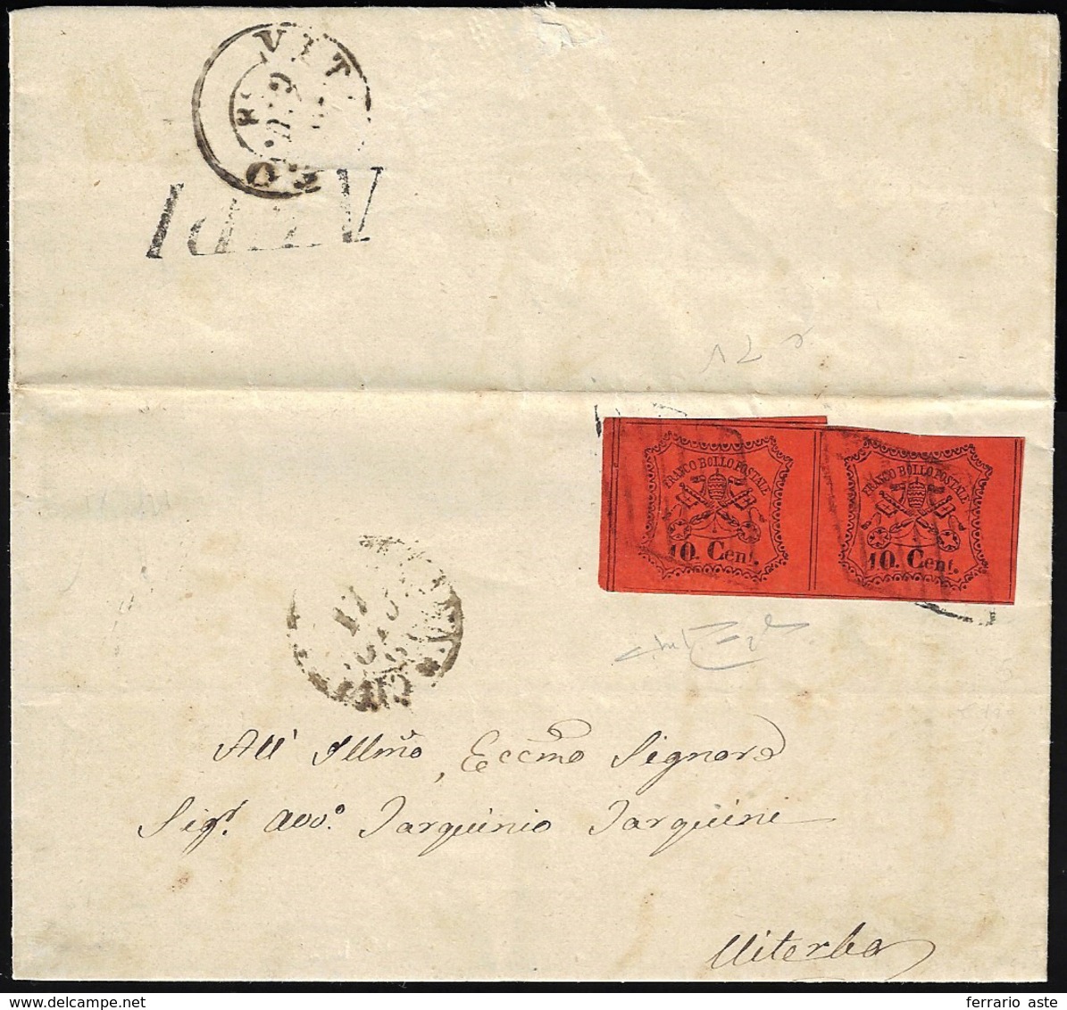 NEPI, Punti 13 - 10 Cent. (17), Coppia, Perfetta, Su Lettera Per Viterbo 18/6/1868. Raybaudi. Ex Col... - Kerkelijke Staten