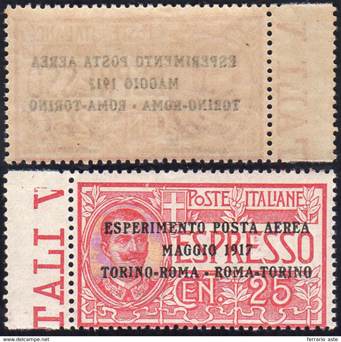 1917 - 25 Cent. Volo Torino-Roma, Decalco Completo Della Soprastampa (1aa), Bordo Di Foglio, Gomma I... - Unclassified