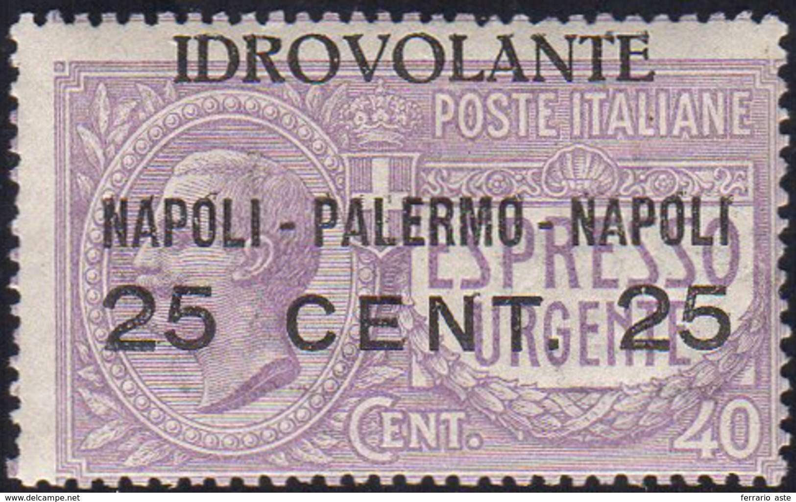 1917 - 25 Cent. Su 40 Cent. Napoli-Palermo, Soprastampa Fortemente Spostata In Alto (2aa), Gomma Int... - Non Classificati