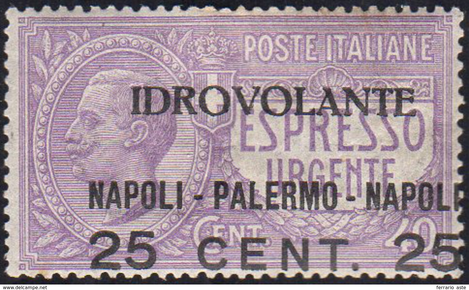 1917 - 25 Cent. Su 40 Cent. Napoli-Palermo, Soprastampa Fortemente Spostata A Destra (2ac), Gomma Or... - Ohne Zuordnung